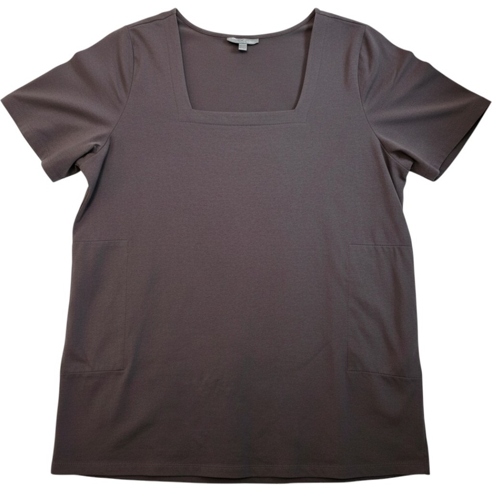 Jessica London Brown Square Neck Short Sleeve Pocket Knit Top Plus Size 26/28